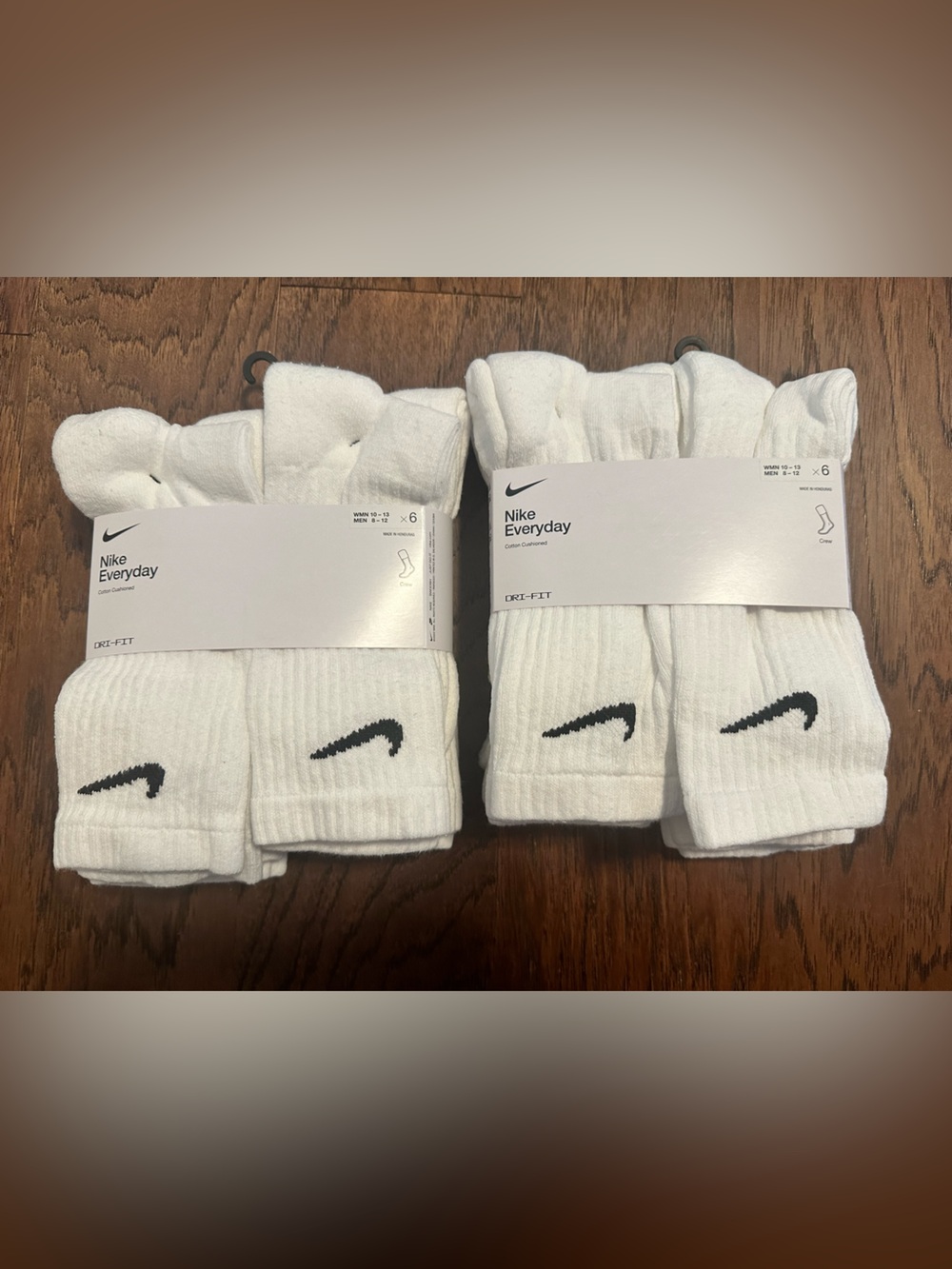 New Nike Drifit 2 packs White Athletic Crew Socks Black Swoosh 12 pairs